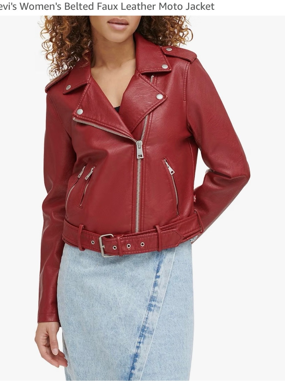 Levi's Women's Red Faux Leather Moto Jacket with Belt